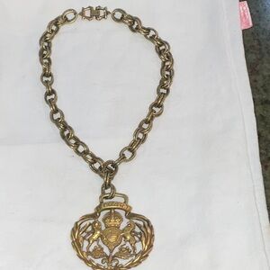 Scottish House of Stvart Heraldic Family Crest Dark Gold-Tone Metal Necklace